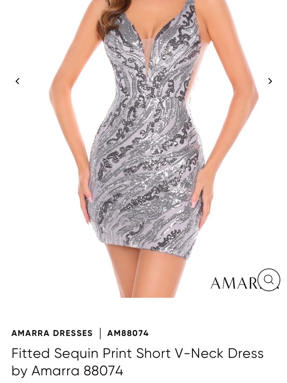 Silver Sequin V-Neck Mini Dress